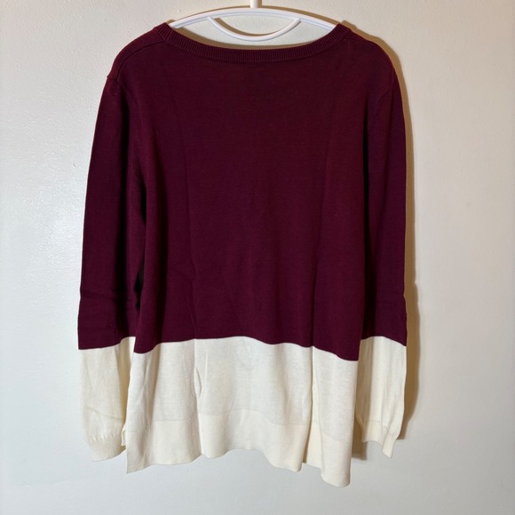 Le Tigre Womens Fox Heart Intarsia Knit Sweater Burgundy Cream Cotton Large - Picture 7 of 7